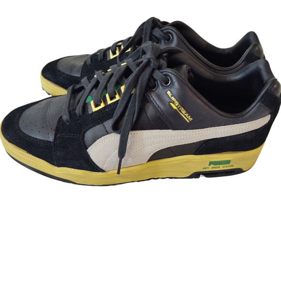 Puma Slipstream Shoes Mens Size 13 Black Yellow Suede Leather Anti Shock System - Picture 1 of 16